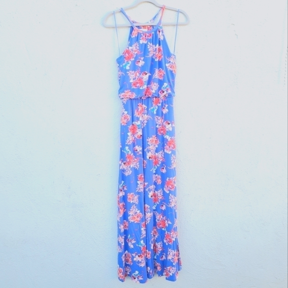 Thabita Webb blue red floral maxi dress size XS